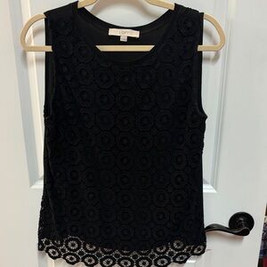 LOFT Black Sleeveless Lace Blouse